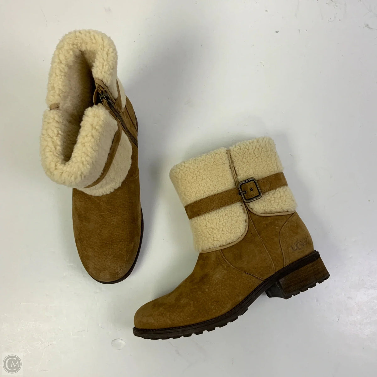 Boots Designer By Ugg In Brown & Cream, Size: 9