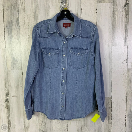 Top Long Sleeve Designer By Johnny Was In Blue Denim, Size: M