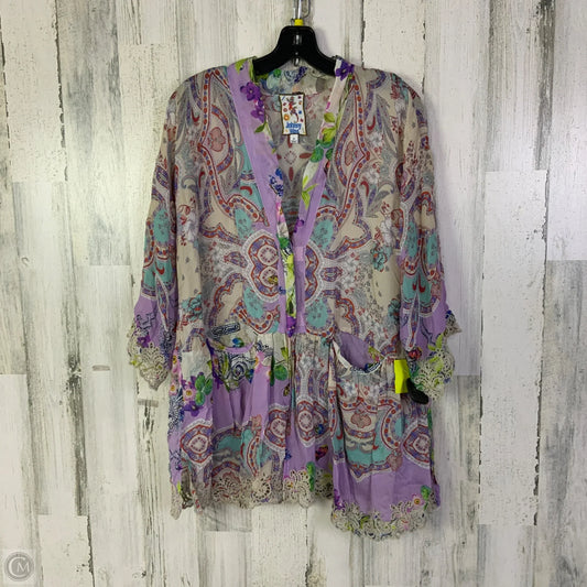 Kimono Designer By Johnny Was In Purple & White, Size: M