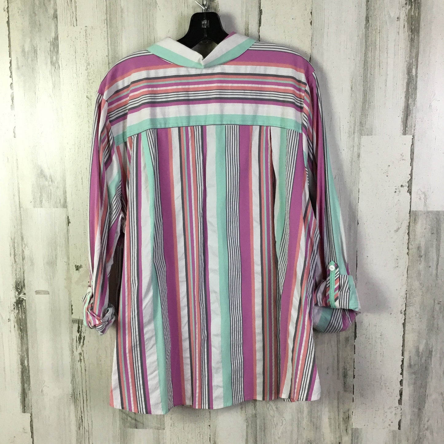 Blouse Long Sleeve By Foxcroft In Pink & White, Size: 2x