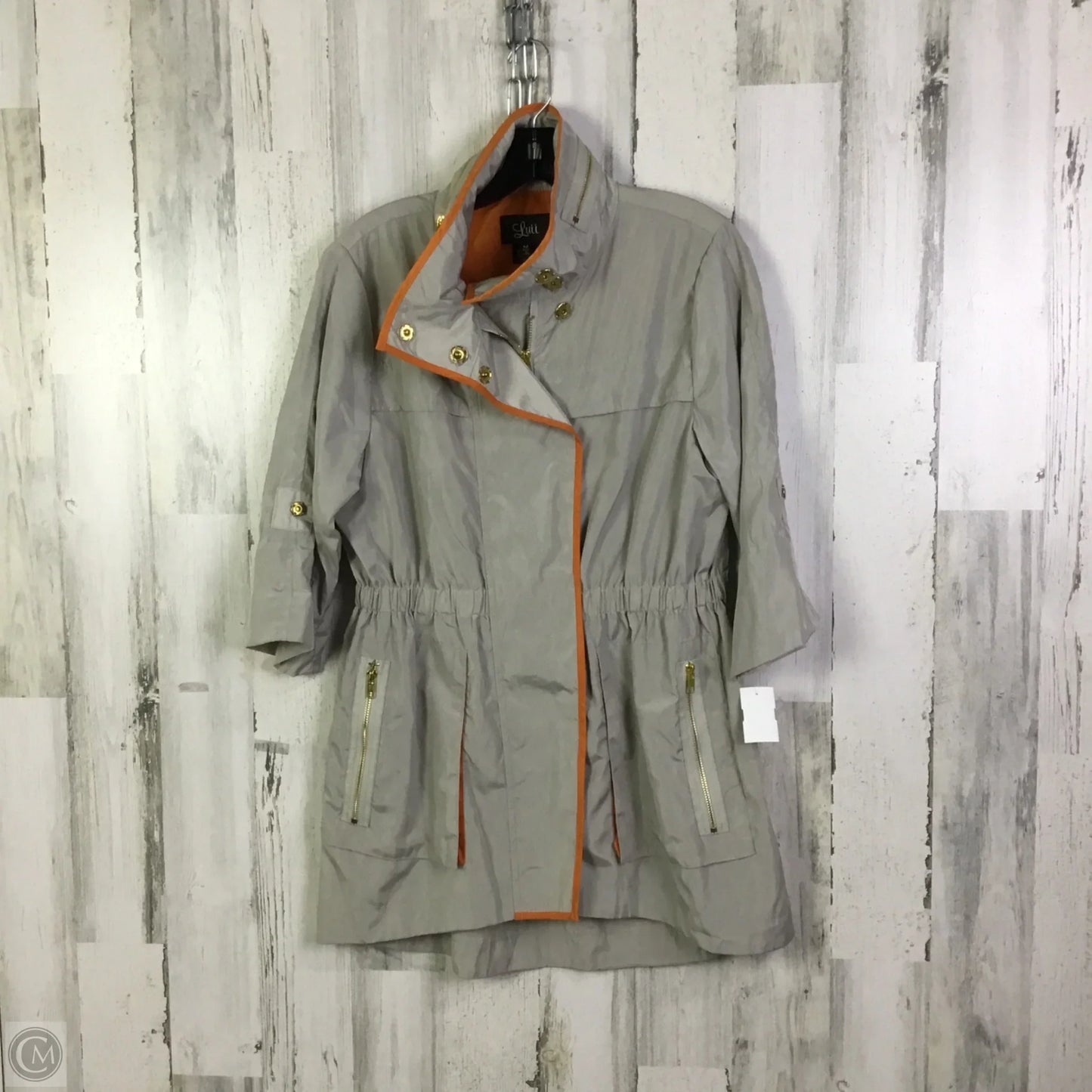 Coat Raincoat By Luii In Grey, Size: M