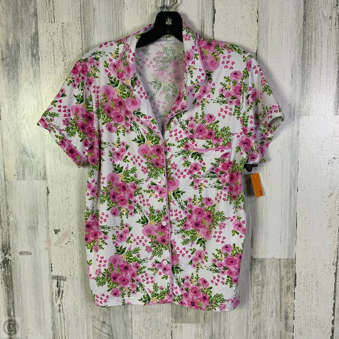 Pajamas 2pc By Tahari In Pink & White, Size: L