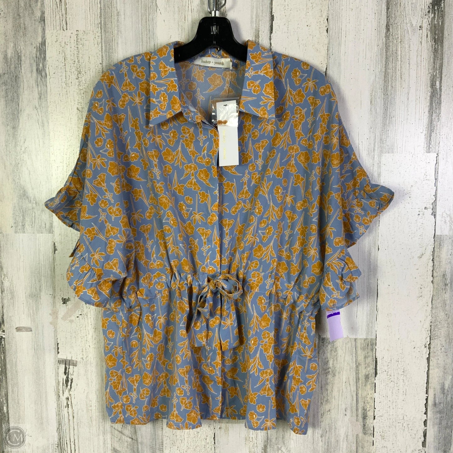 Blouse Short Sleeve By Bishop + Young In Blue & Yellow, Size: M