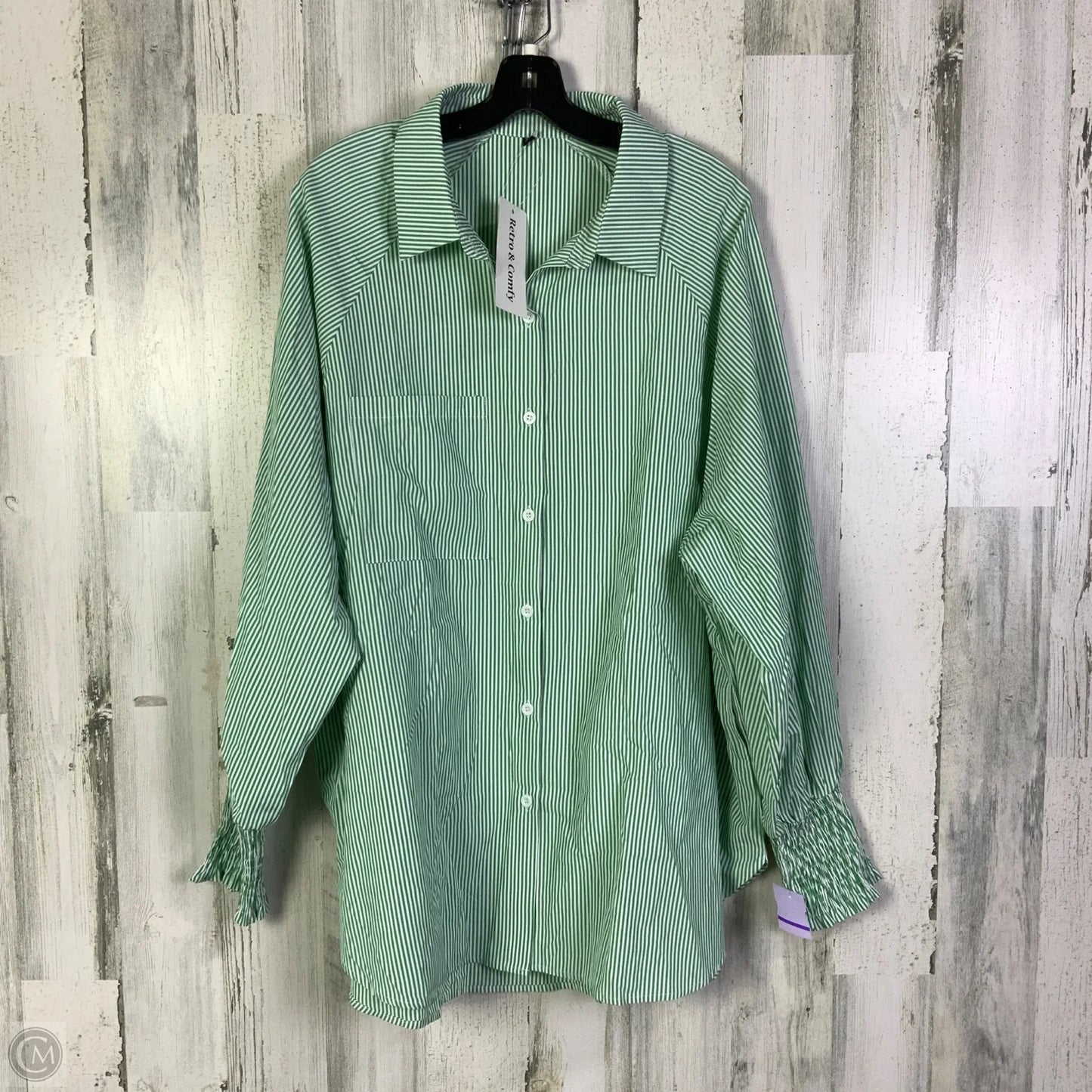 Top 3/4 Sleeve By Clothes Mentor In Green & White, Size: 3x