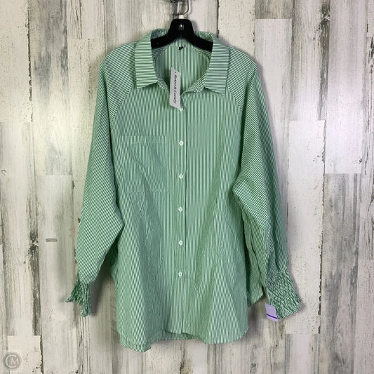 Top 3/4 Sleeve By Clothes Mentor In Green & White, Size: 3x