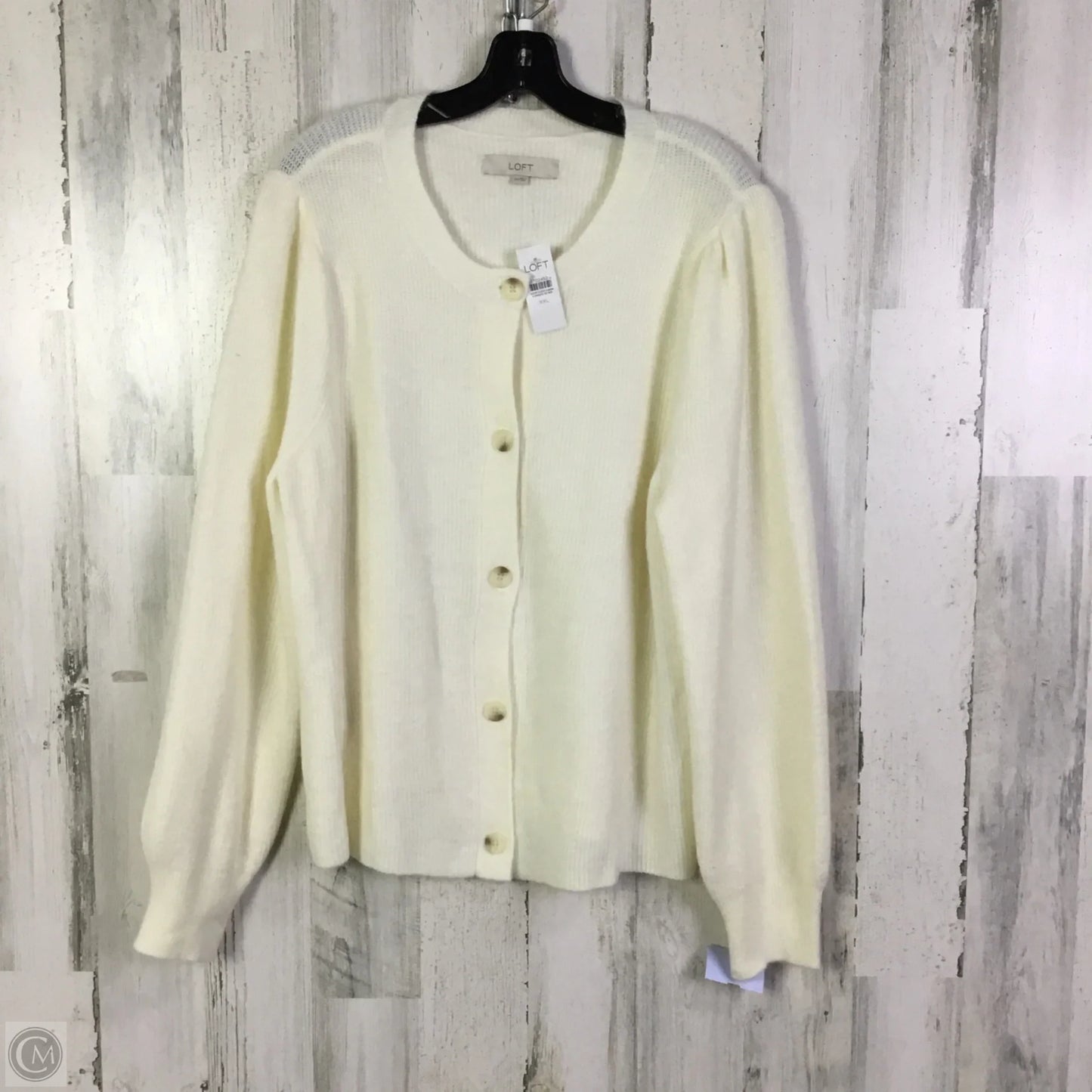 Sweater Cardigan By Loft In Cream, Size: Xxl