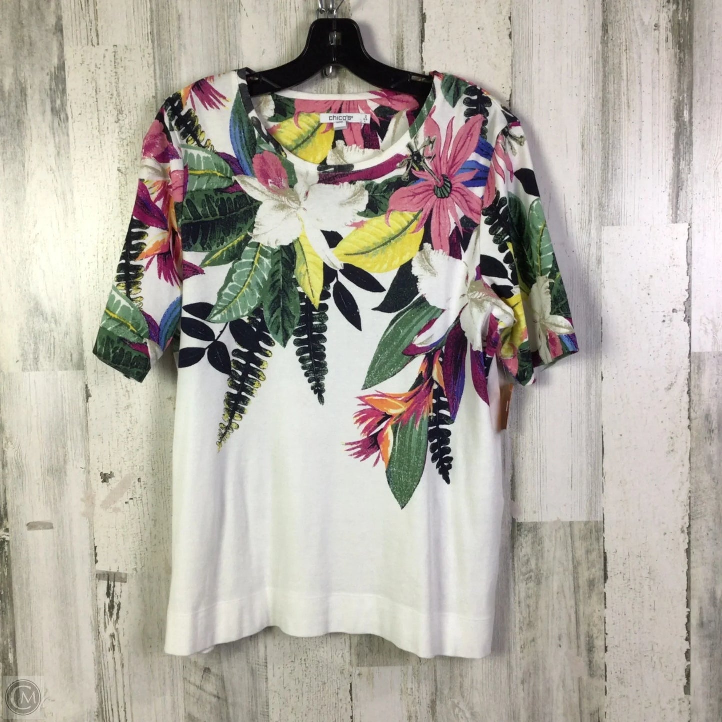 Top Short Sleeve Basic By Chicos In White, Size: L