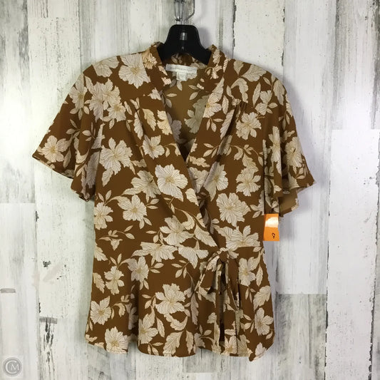 Blouse Short Sleeve By Monteau In Brown, Size: L