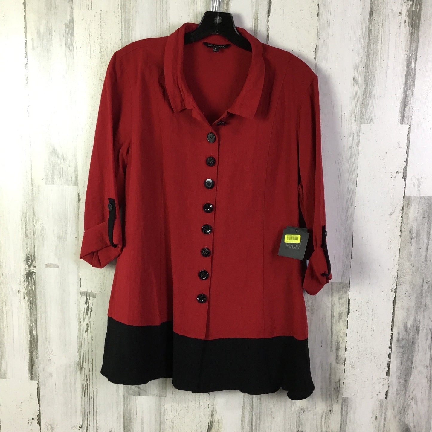 Blouse 3/4 Sleeve By John Mark In Black & Red, Size: L