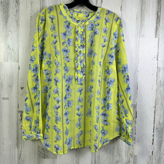 Blouse Long Sleeve By Talbots In Blue & Yellow, Size: L