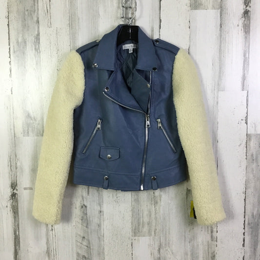 Jacket Moto By Love Tree In Blue & Cream, Size: S