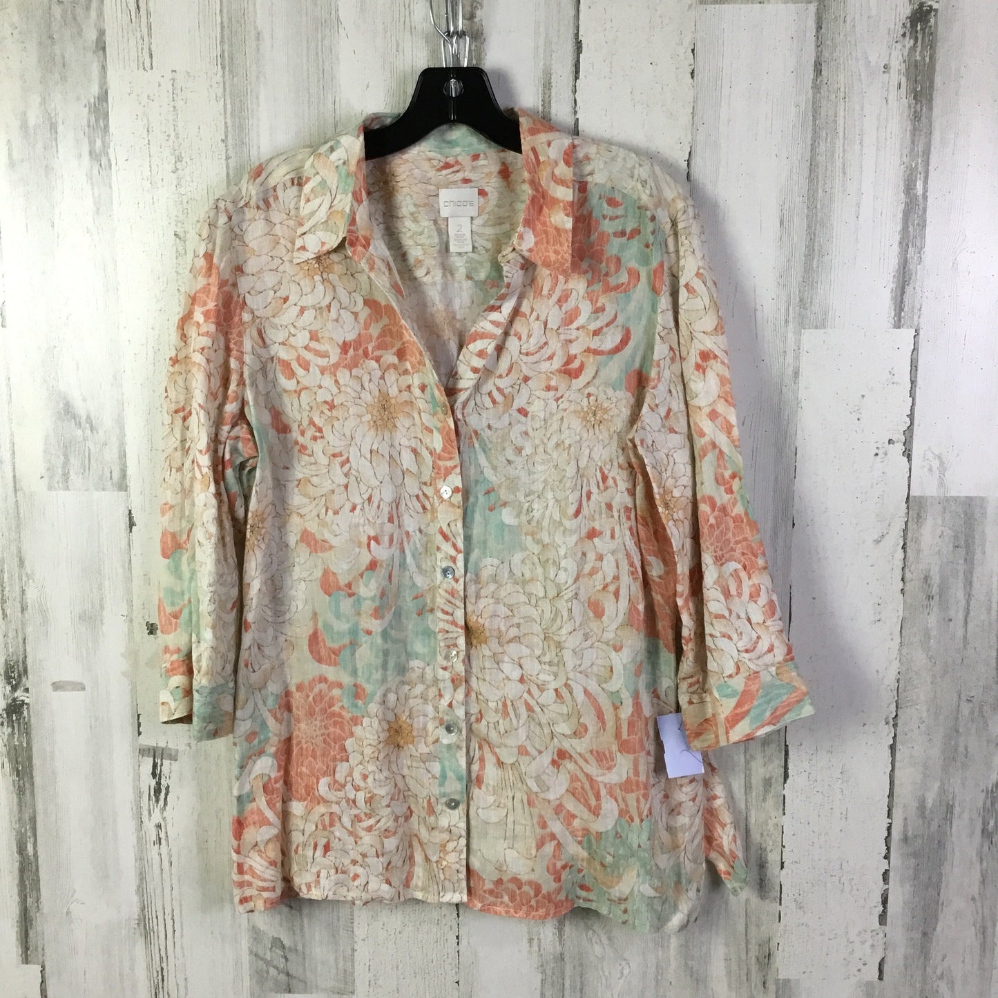 Blouse 3/4 Sleeve By Chicos In Orange, Size: L