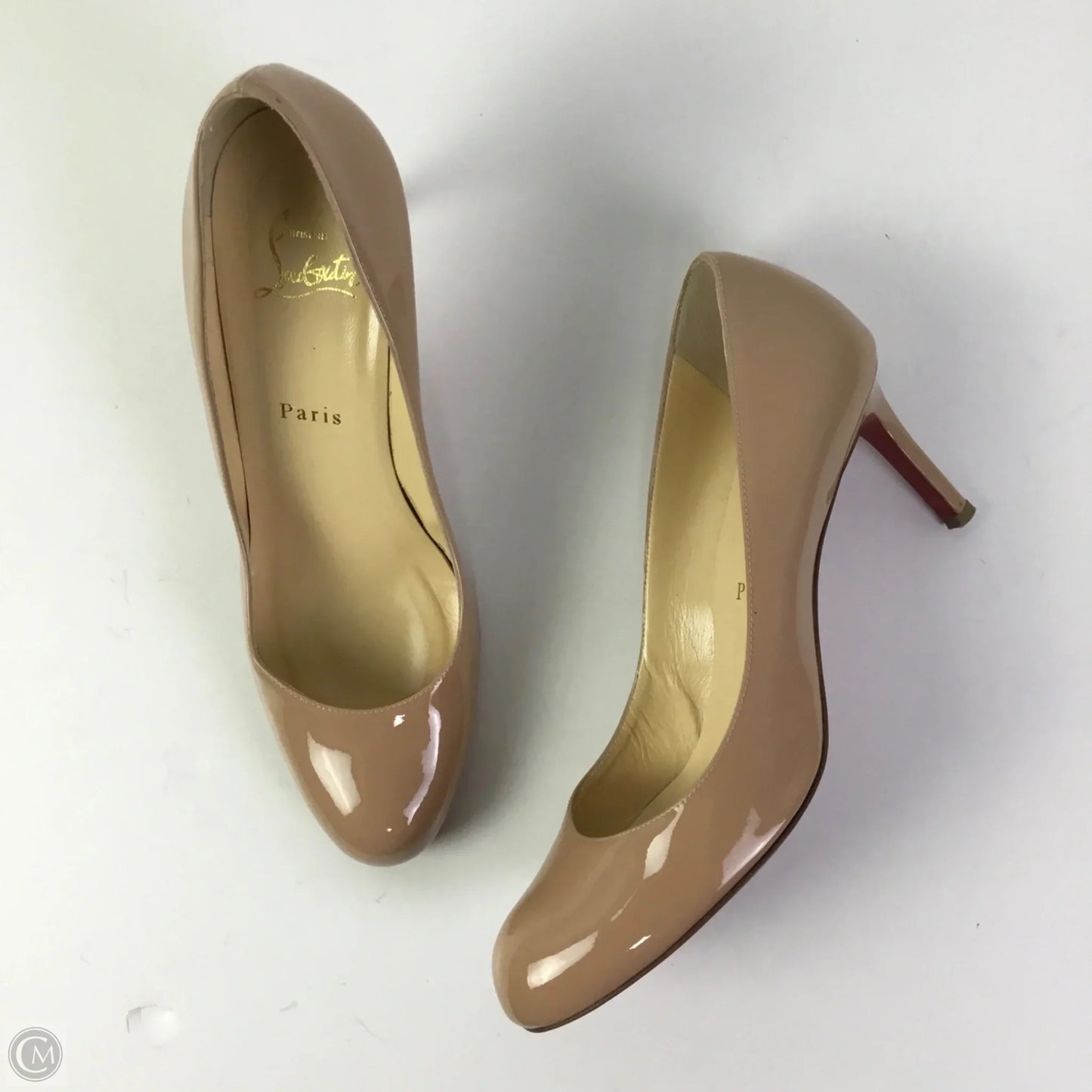 Shoes Luxury Designer By Christian Louboutin In Beige, Size: 8.5