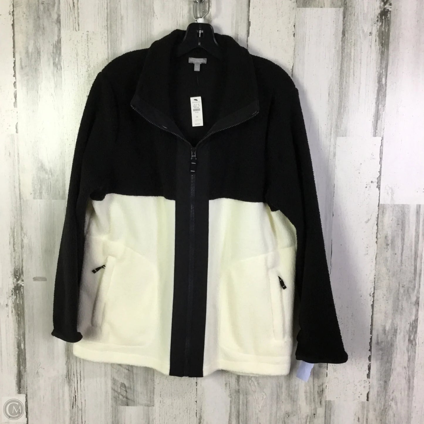 Jacket Fleece By Talbots In Black & Cream, Size: 1x