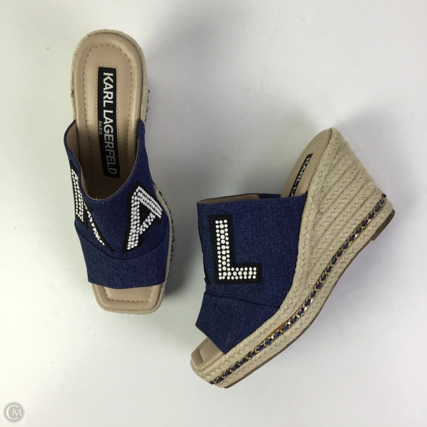 Sandals Designer By Karl Lagerfeld In Blue Denim, Size: 8