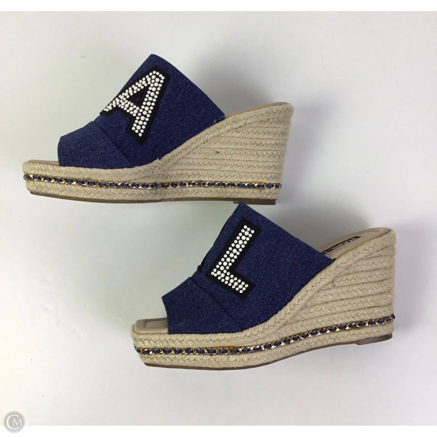Sandals Designer By Karl Lagerfeld In Blue Denim, Size: 8