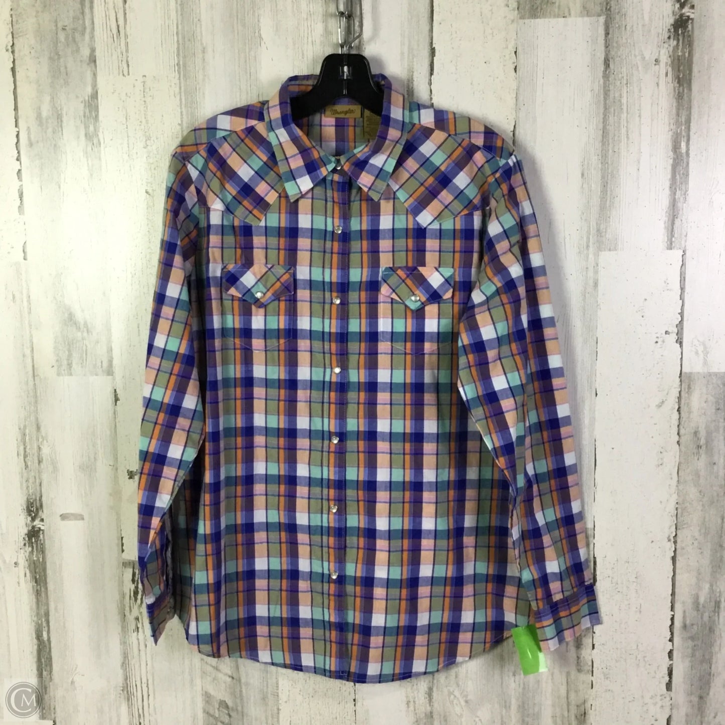 Top Long Sleeve By Wrangler In Blue & Pink, Size: L