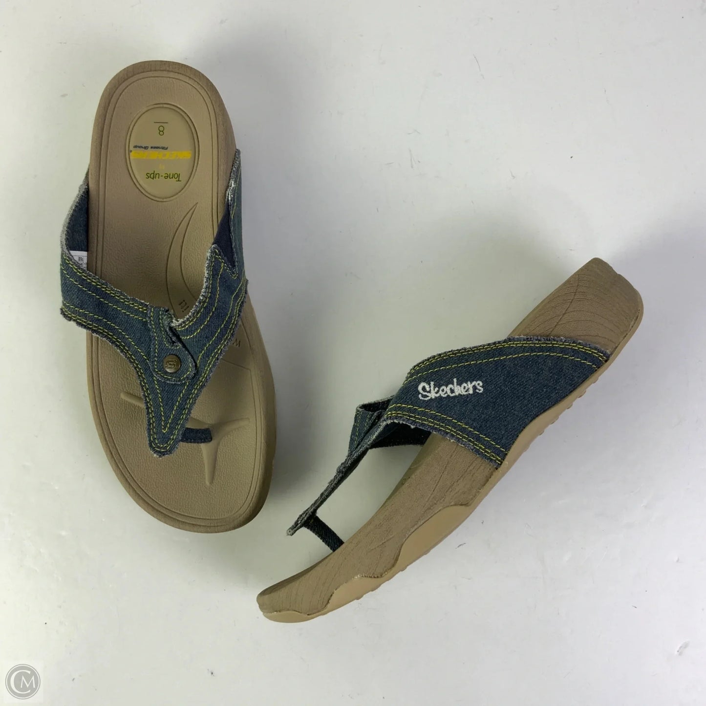 Sandals Flats By Skechers In Blue Denim, Size: 8
