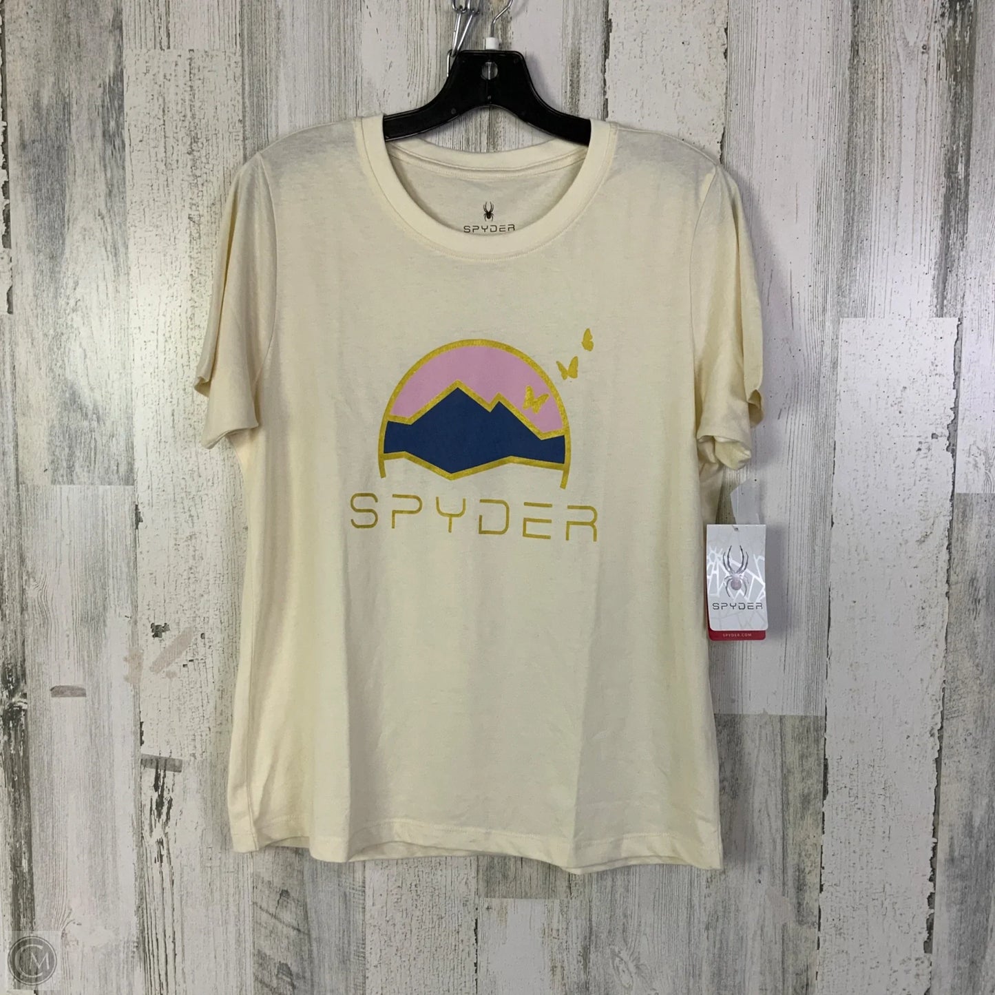 Athletic Top Short Sleeve By Spyder In Cream, Size: L