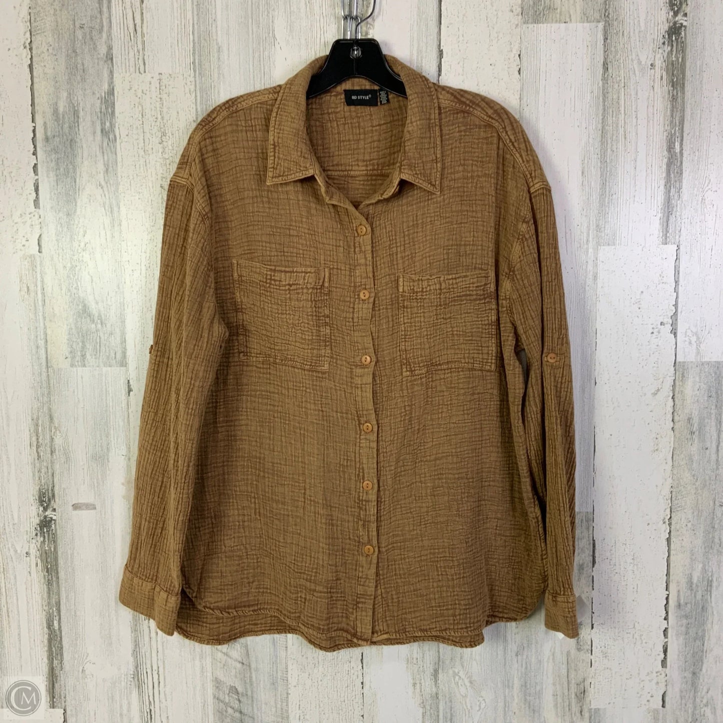 Top Long Sleeve By Rd Style In Brown, Size: S
