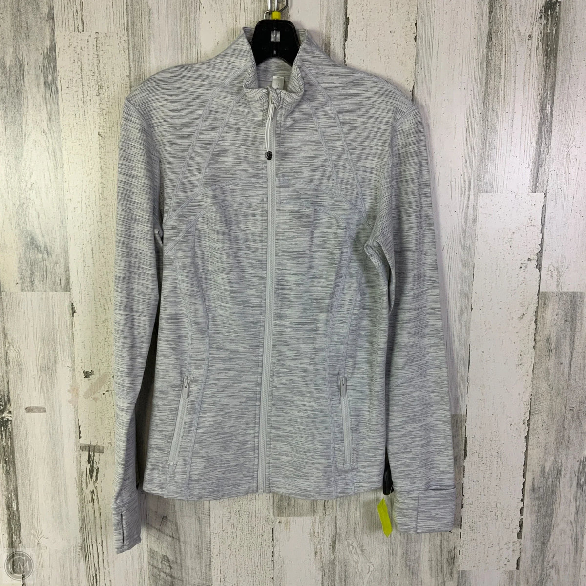 Athletic Jacket By Lululemon In Grey & White, Size: 10
