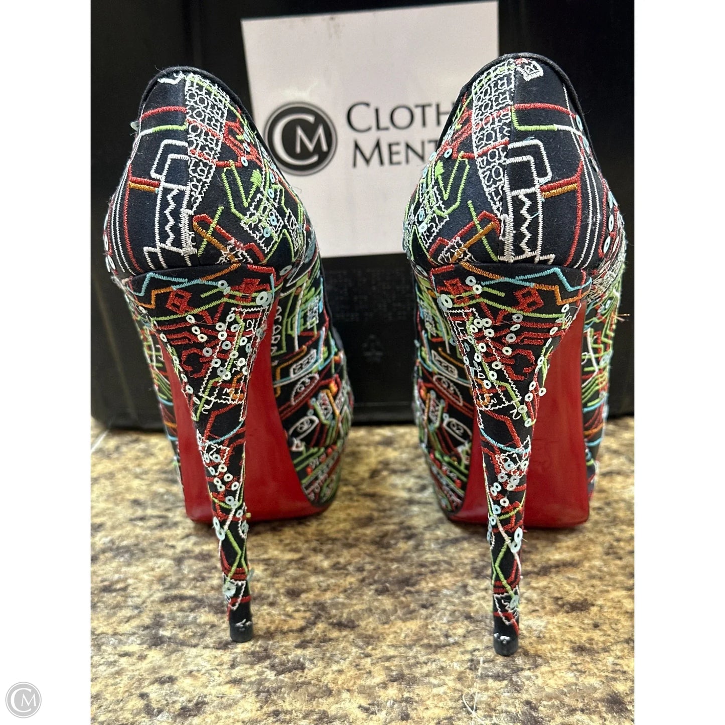 Sandals Designer By Christian Louboutin In Multi-colored, Size: 39.5