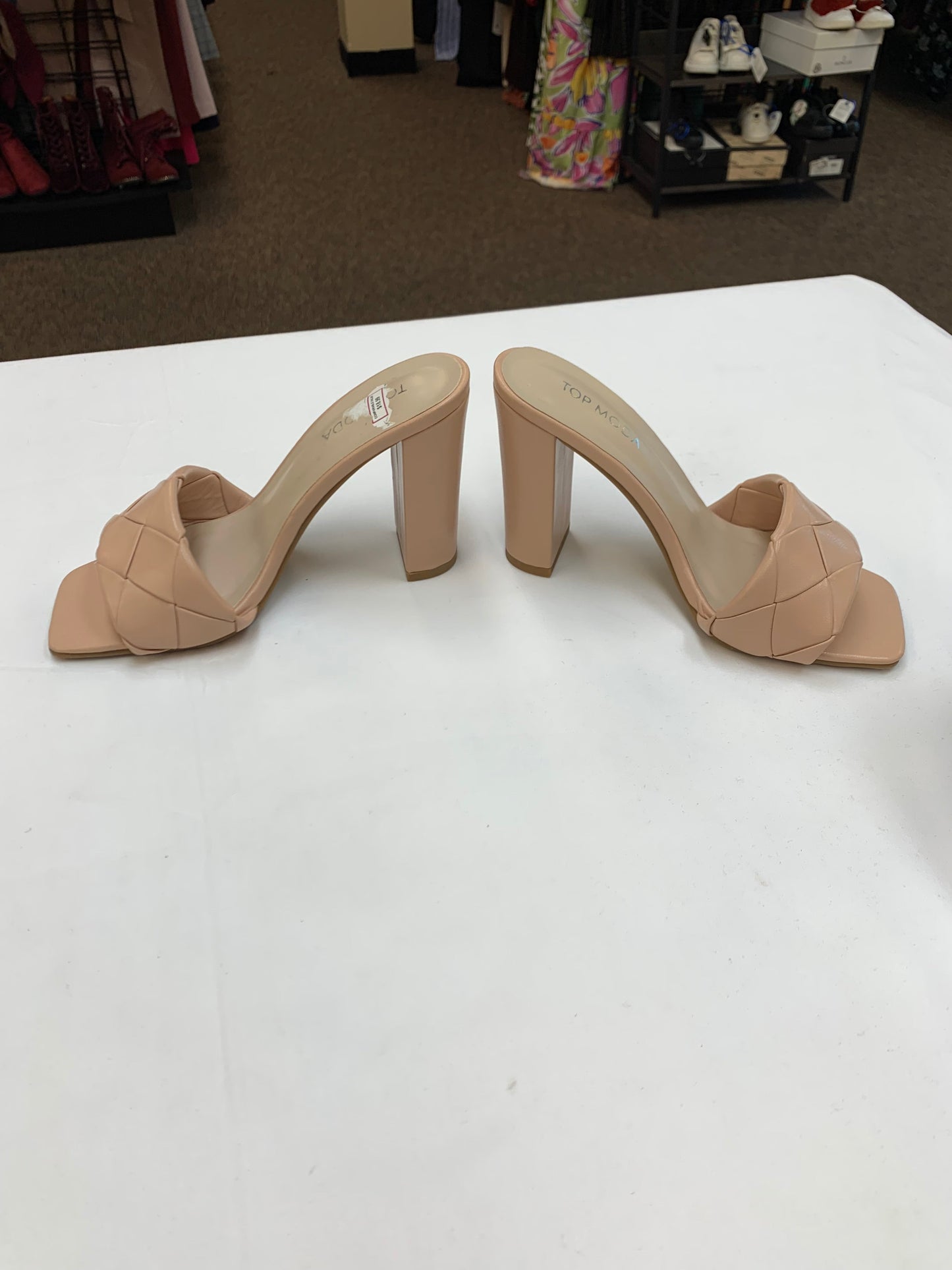 Sandals Heels Block By Top Moda In Beige, Size: 5.5