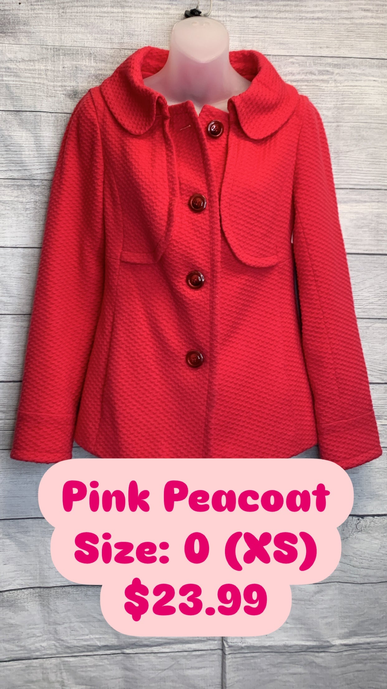 Coat Peacoat By Ecco In Pink, Size: 16.5