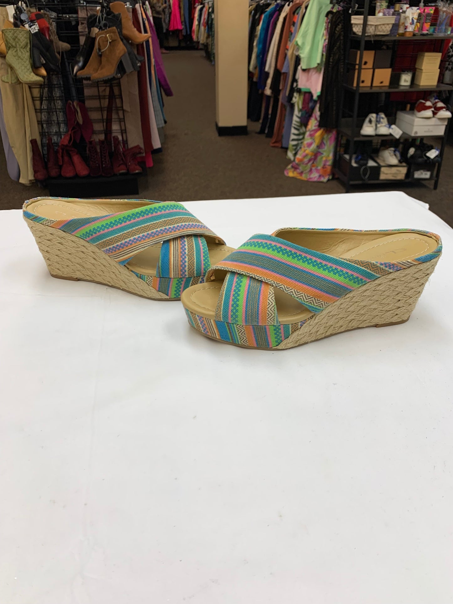 Sandals Heels Wedge By Cl By Chinese Laundry In Multi-colored, Size: 10