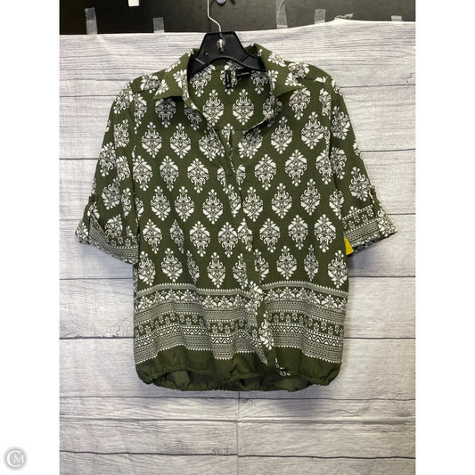 Blouse Short Sleeve By New Directions In Green & White, Size: S