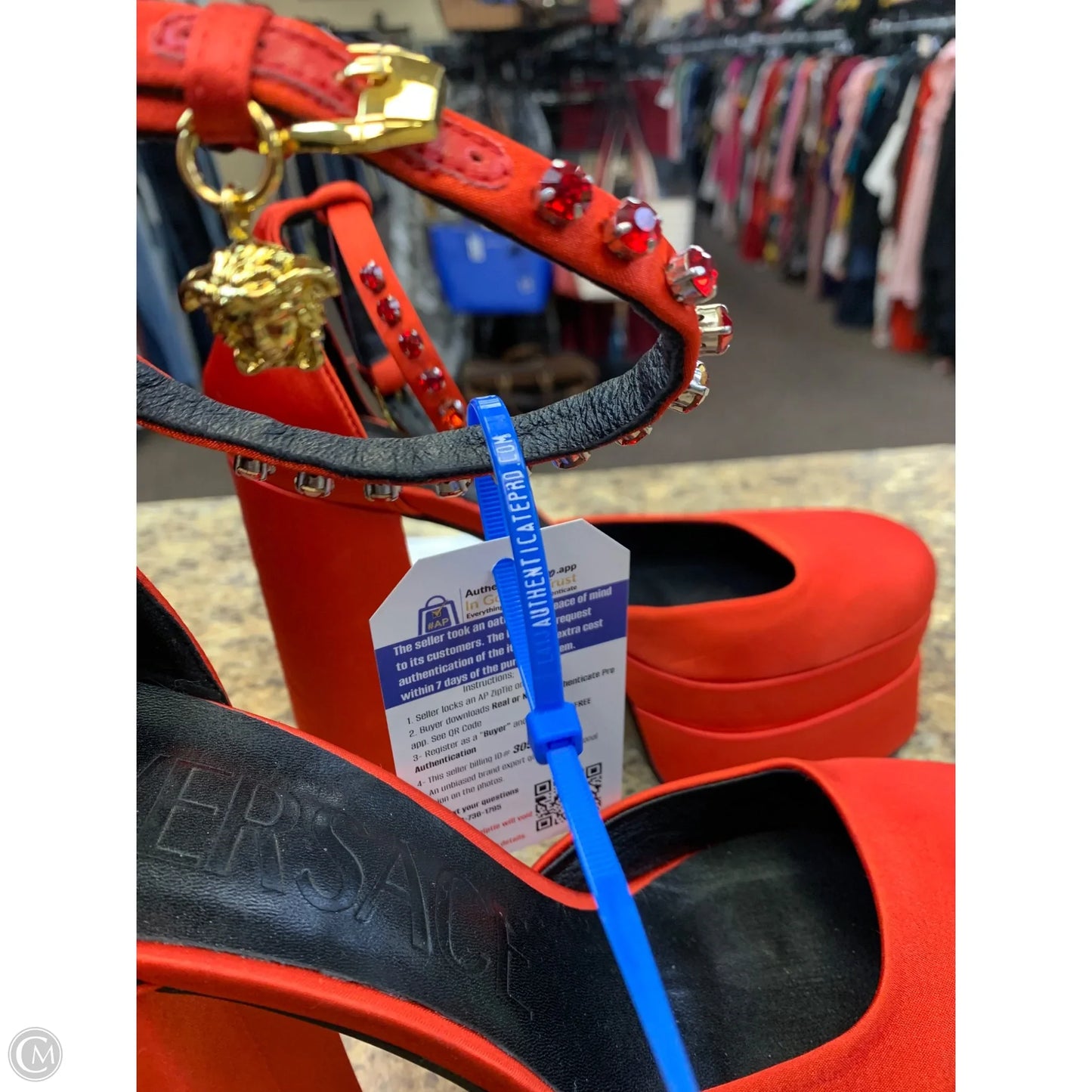 Shoes Luxury Designer By Versace In Red, Size: 11