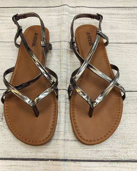 Silver Sandals Flats Justfab, Size 8.5