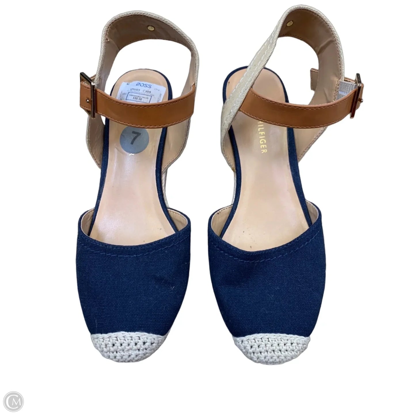 Shoes Heels Wedge By Tommy Hilfiger In Blue & Cream, Size: 7