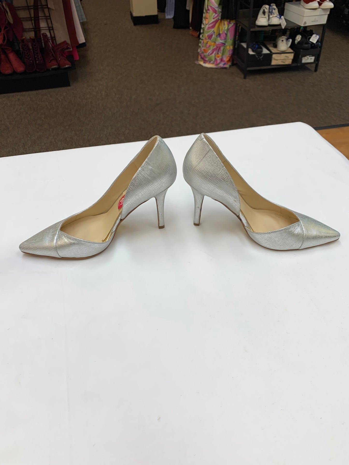 Shoes Heels Stiletto By Nine West In Silver, Size: 5.5