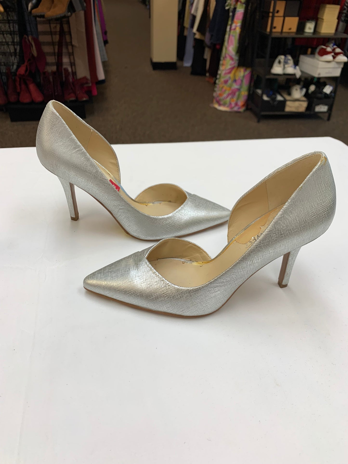 Shoes Heels Stiletto By Nine West In Silver, Size: 5.5