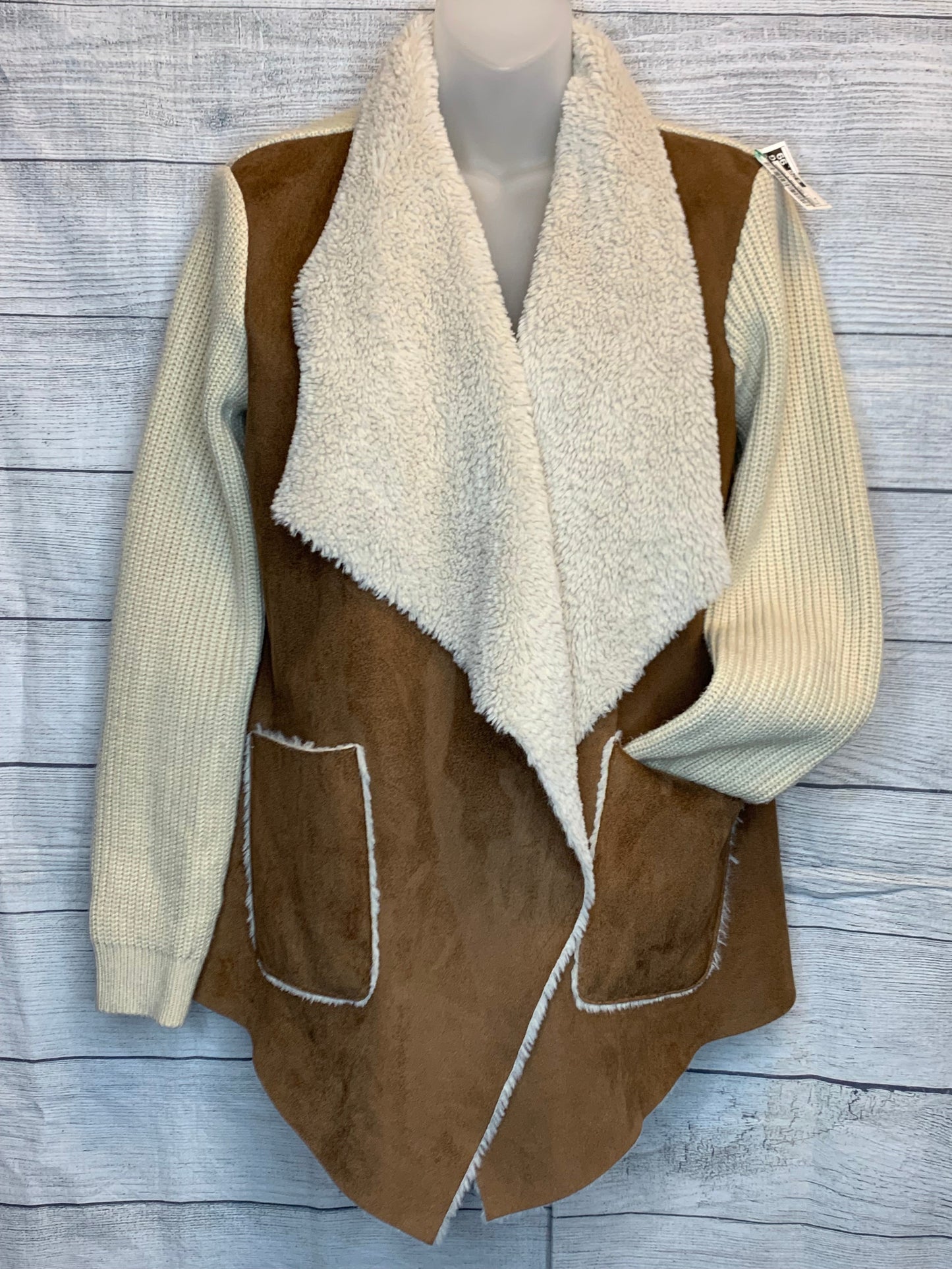 Jacket Faux Fur & Sherpa By Moth In Brown & Cream, Size: 30