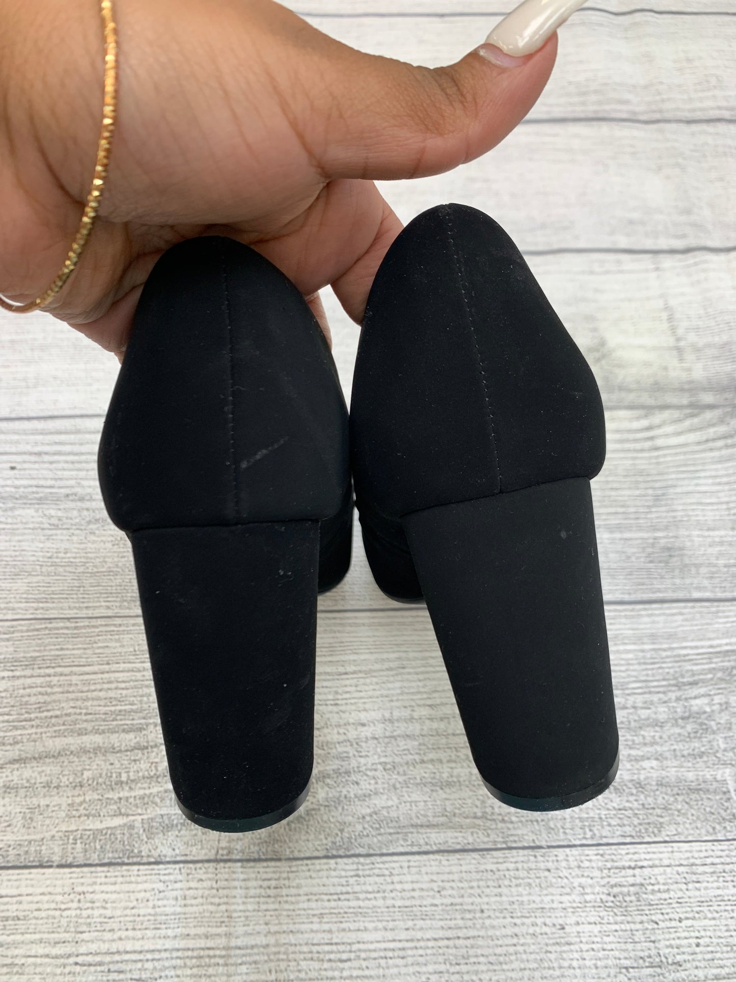 Black Shoes Heels Block Bamboo, Size 8