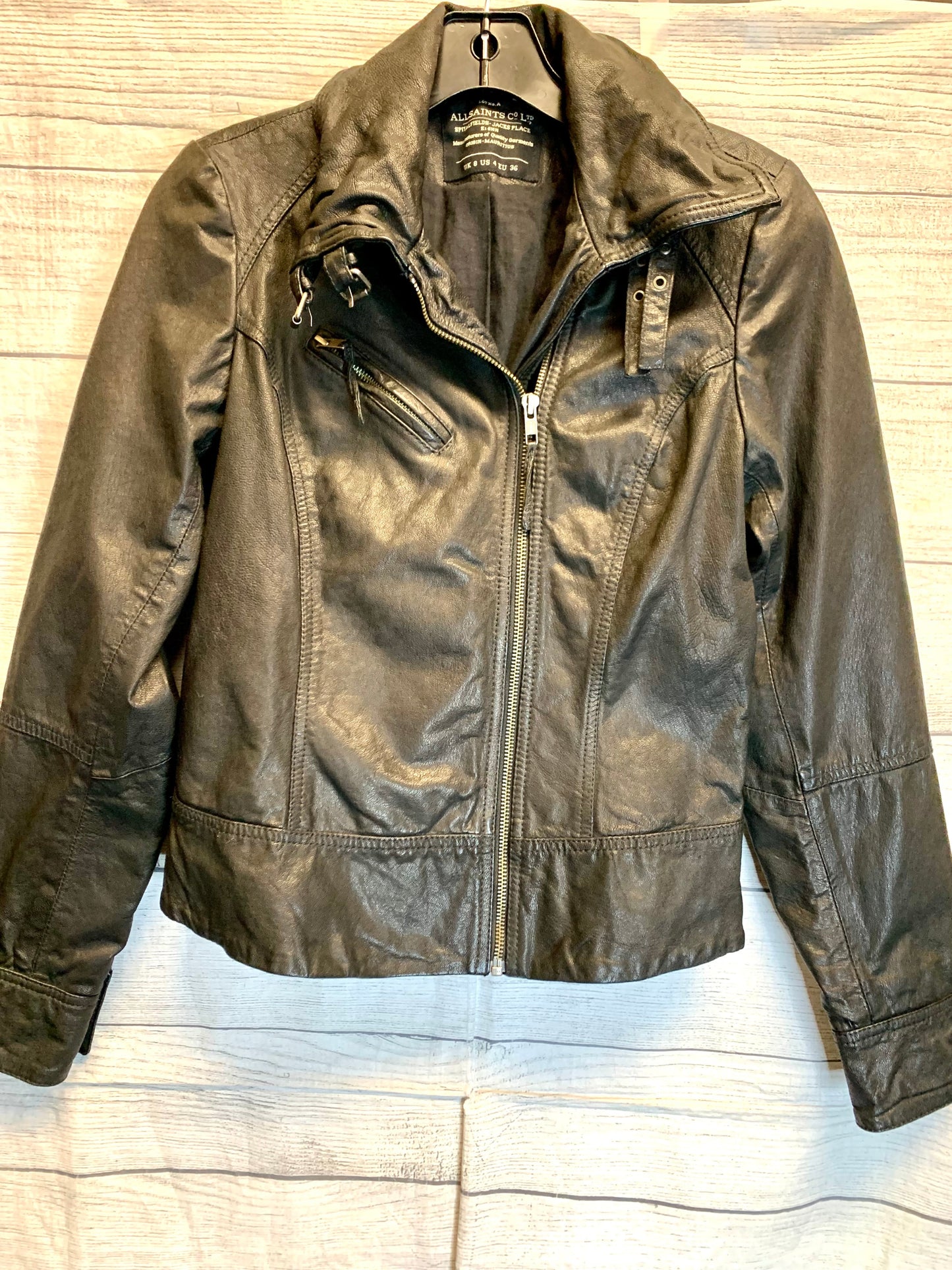 Jacket Leather By All Saints In Black, Size: 4