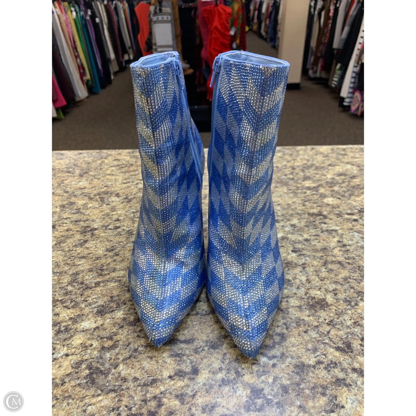 Boots Ankle Heels By Gianni Bini In Blue & Silver, Size: 8.5