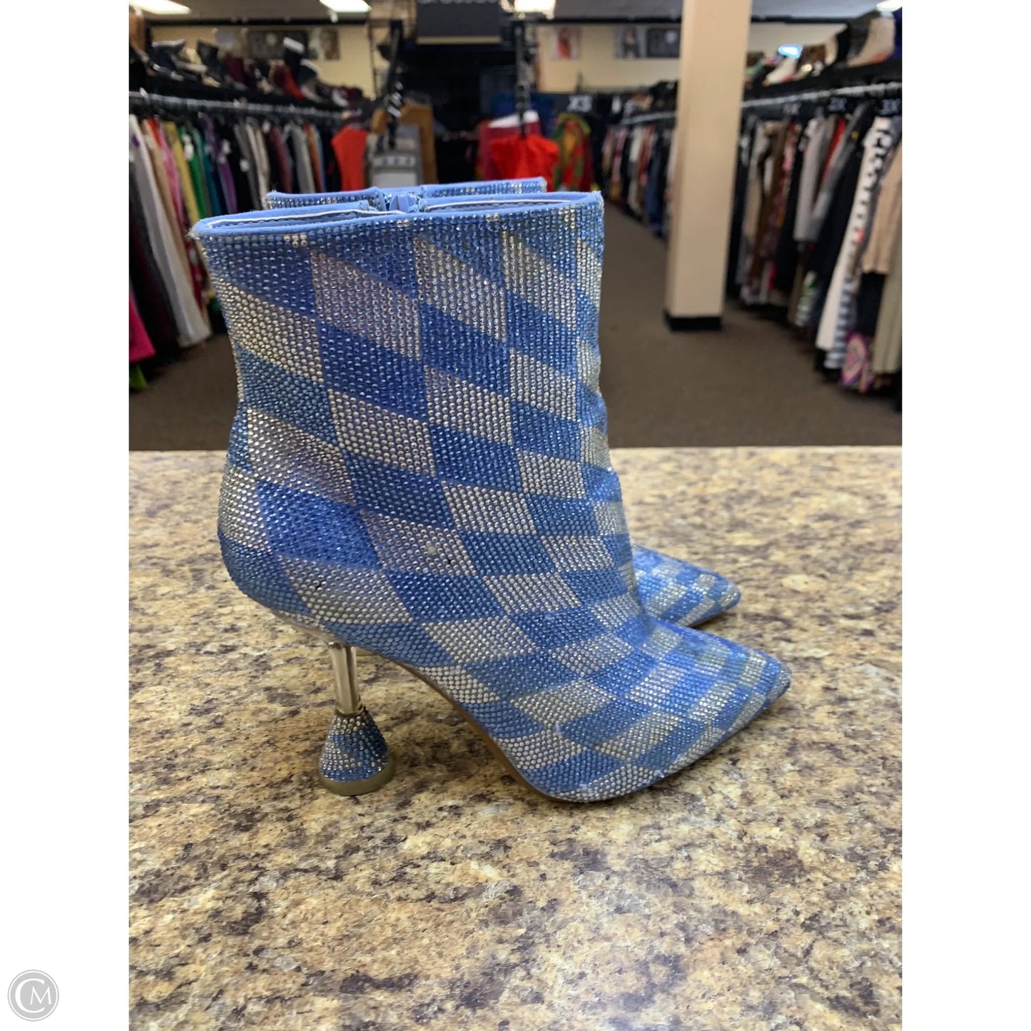 Boots Ankle Heels By Gianni Bini In Blue & Silver, Size: 8.5