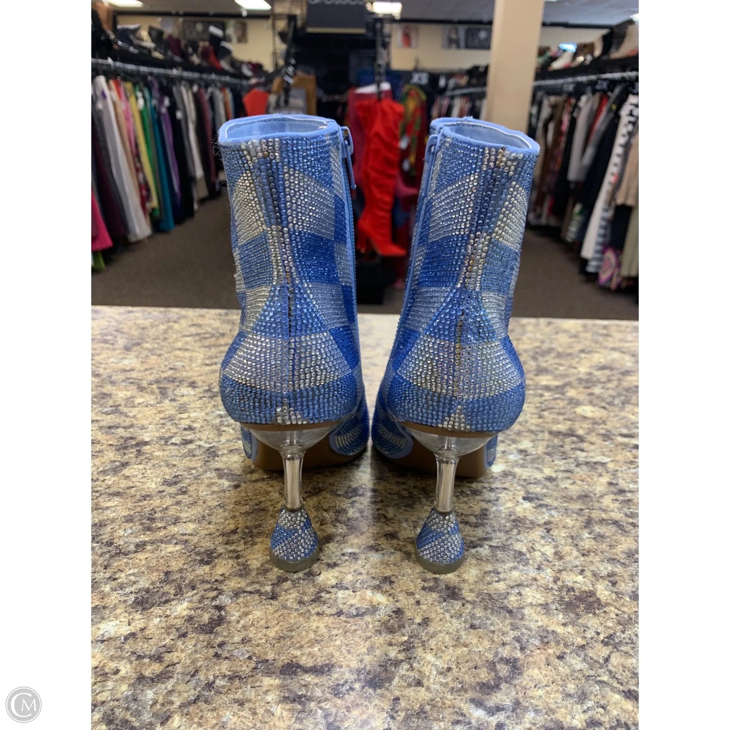 Boots Ankle Heels By Gianni Bini In Blue & Silver, Size: 8.5