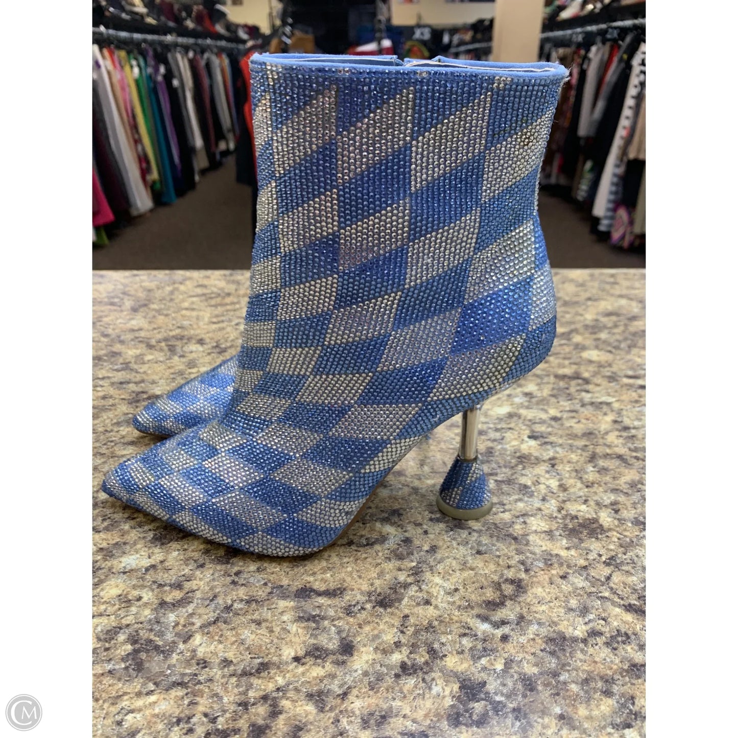 Boots Ankle Heels By Gianni Bini In Blue & Silver, Size: 8.5