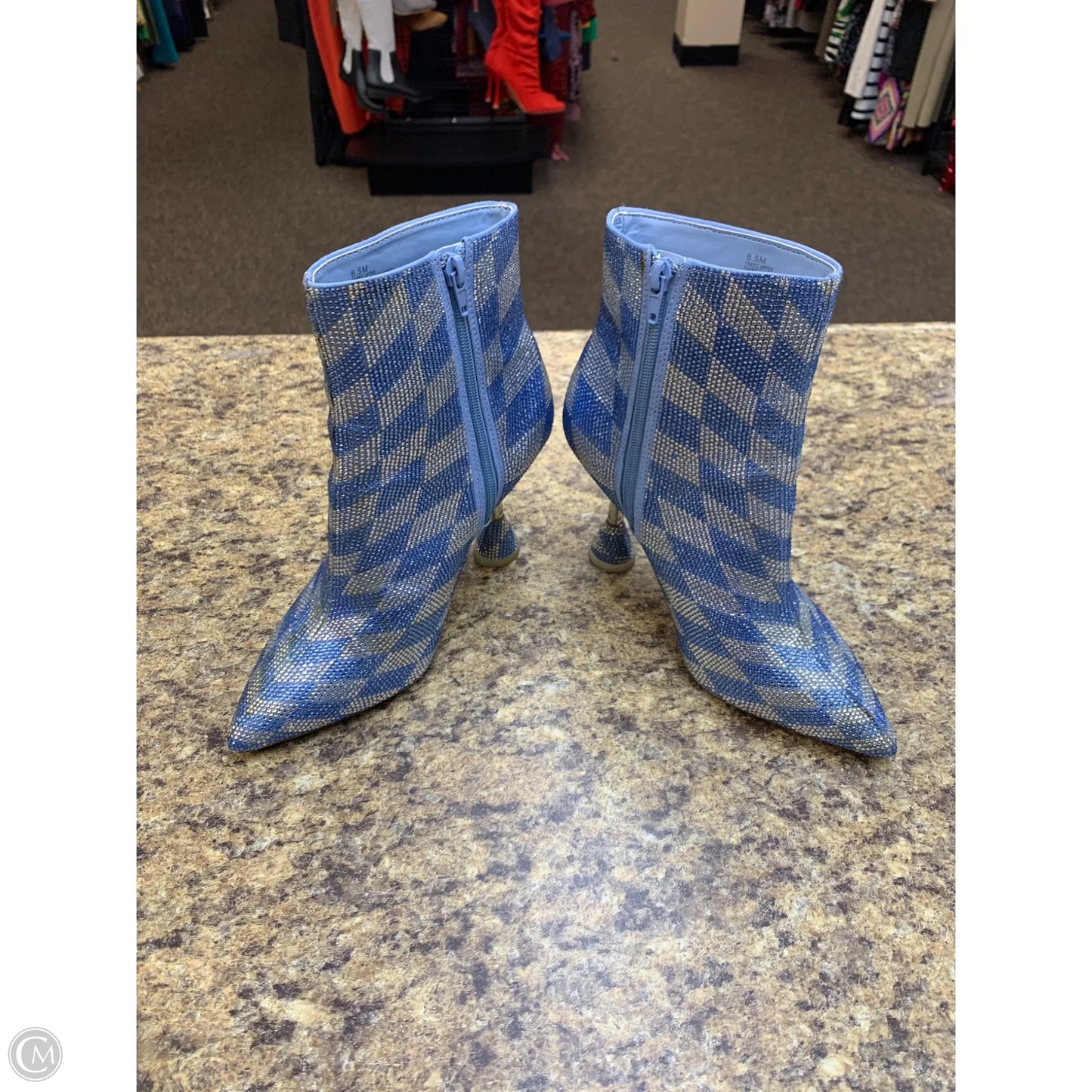 Boots Ankle Heels By Gianni Bini In Blue & Silver, Size: 8.5