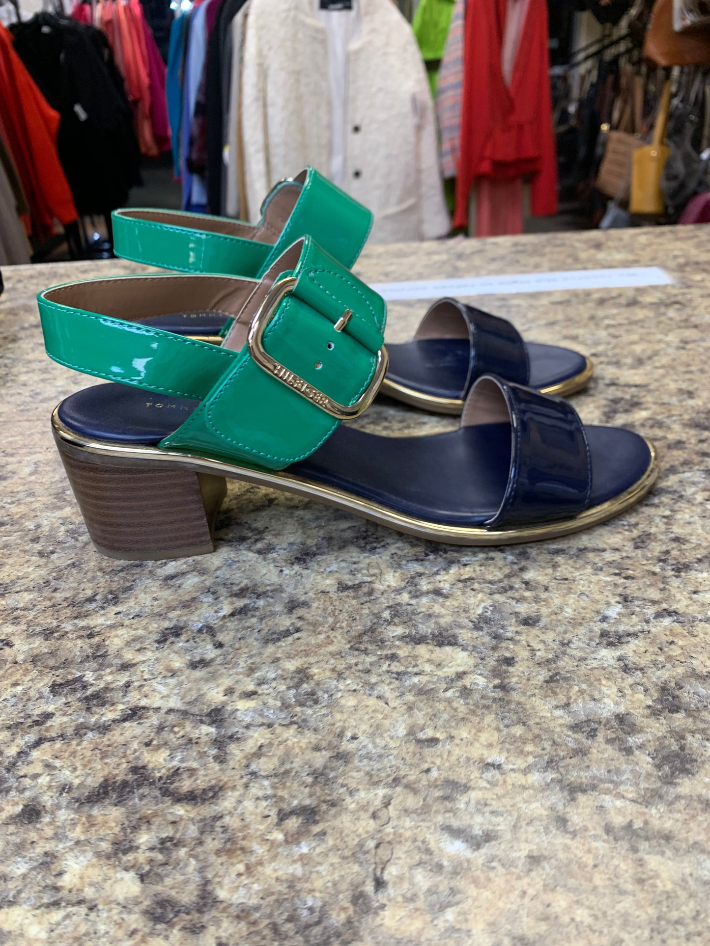 Sandals Heels Block By Tommy Hilfiger In Blue & Green, Size: 9