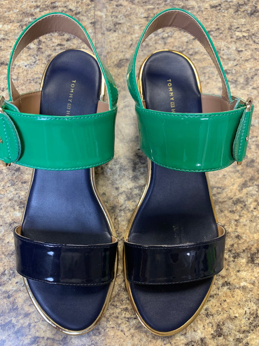 Sandals Heels Block By Tommy Hilfiger In Blue & Green, Size: 9