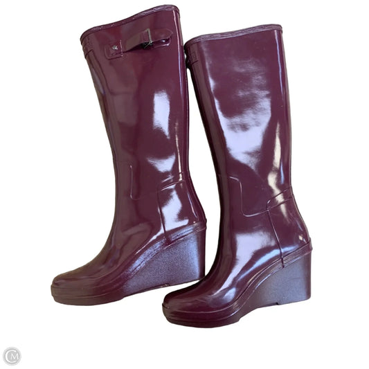 Boots Knee Heels By Hunter In Maroon, Size: 8