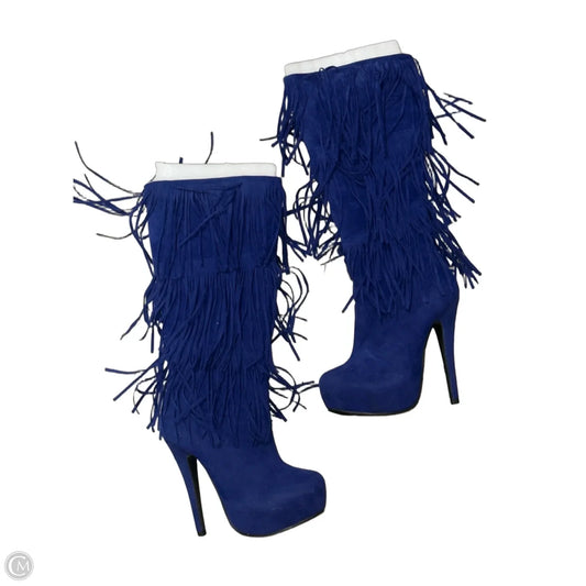 Boots Knee Heels By Cmf In Blue, Size: 5.5