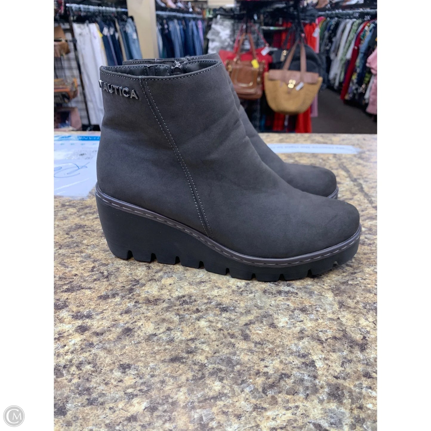 Boots Ankle Heels By Nautica In Grey, Size: 8.5