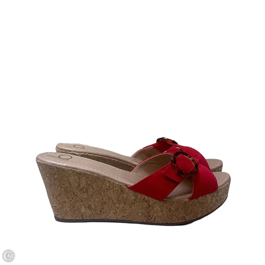 Shoes Heels Wedge By Cmf In Red & Tan, Size: 10