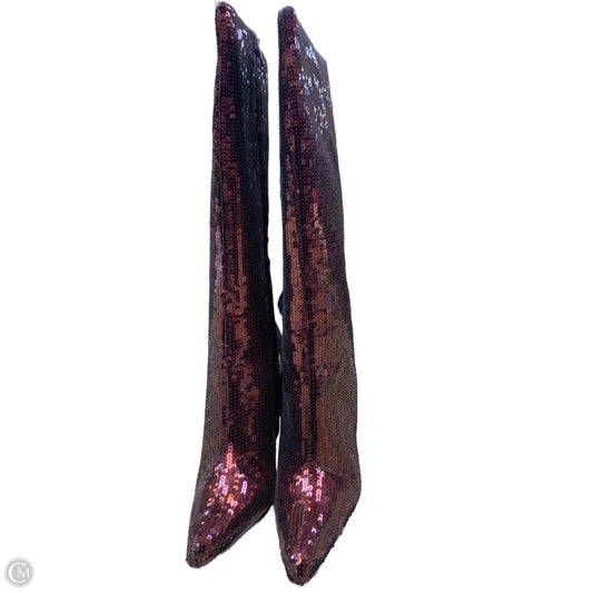 Boots Mid-calf Heels By Anne Michelle In Maroon, Size: 10